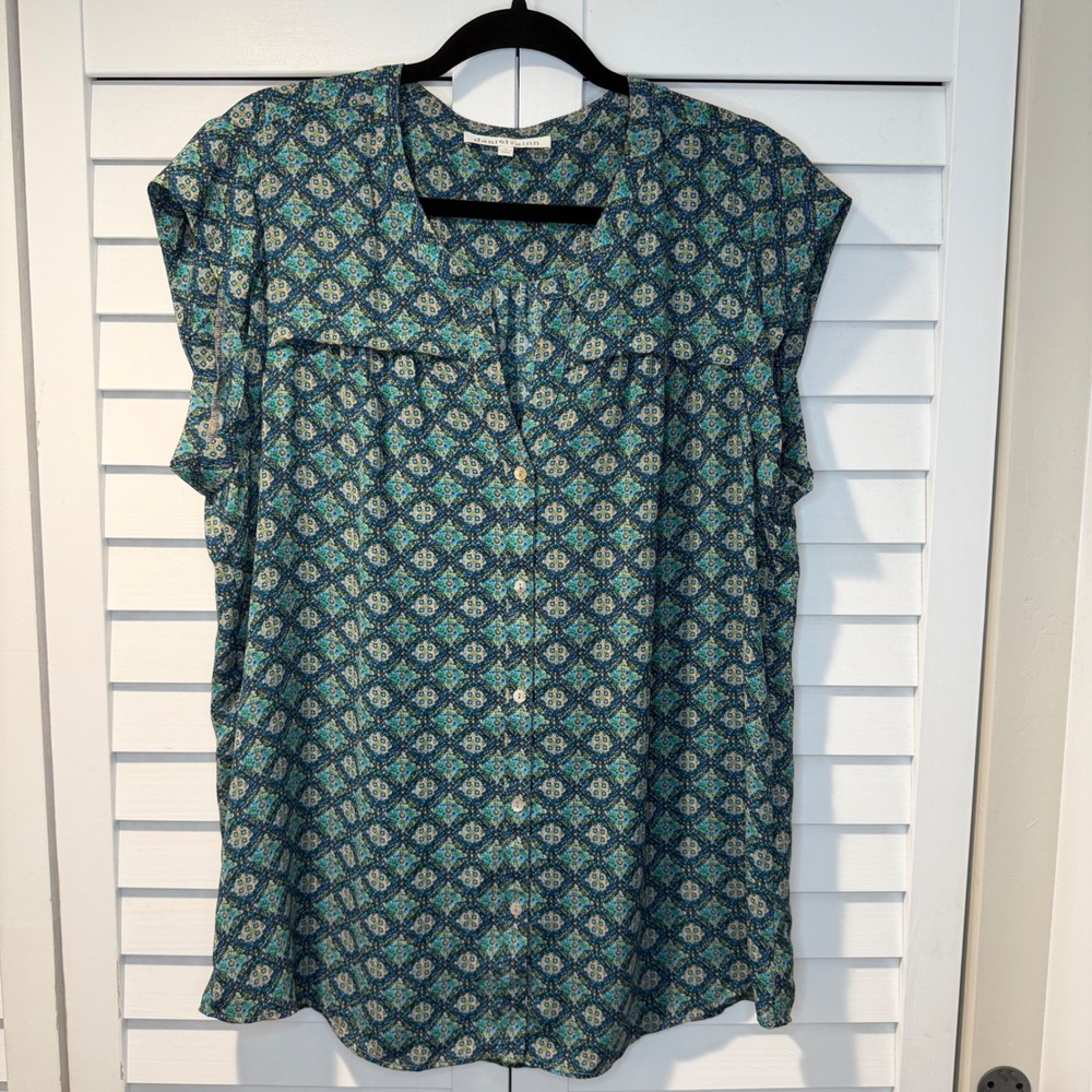 Daniel Rainn Geometric Print Button Front Blouse … - image 1